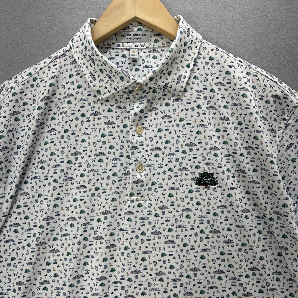 Peter Millar Summer Comfort Polo Large White Graphic Print Cocktails Performance